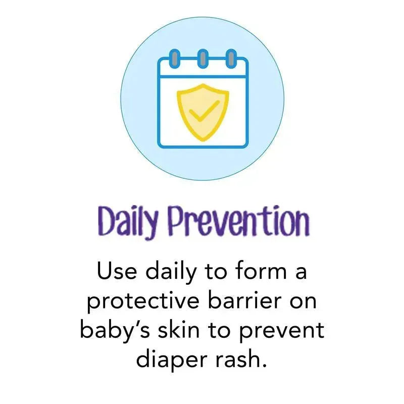 Daily prevention text for Desitin diaper rash cream, emphasizing its use for forming a protective barrier on baby’s skin.