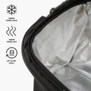 Black DFY - R1 Cool Box with insulated interior; features important icons indicating it keeps food cold, hot, and chilled for up to 8 hours.
