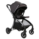 Single stroller in grey with a large canopy, adjustable seat, and storage basket, designed for children.