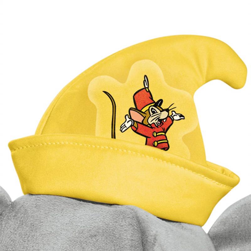 Gray infant costume hat featuring a yellow pointed top with a cartoon mouse design in a red outfit.