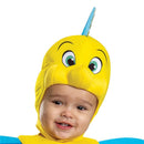 Flounder animated classic costume for toddlers with a bright yellow hat and blue fins, featuring a smiling child.