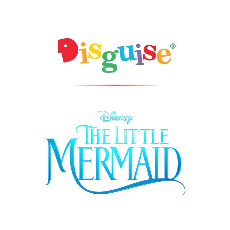 Disguise logo with colorful letters above the Disney logo for The Little Mermaid, promoting the Flounder Animated Classic Costume for infants.