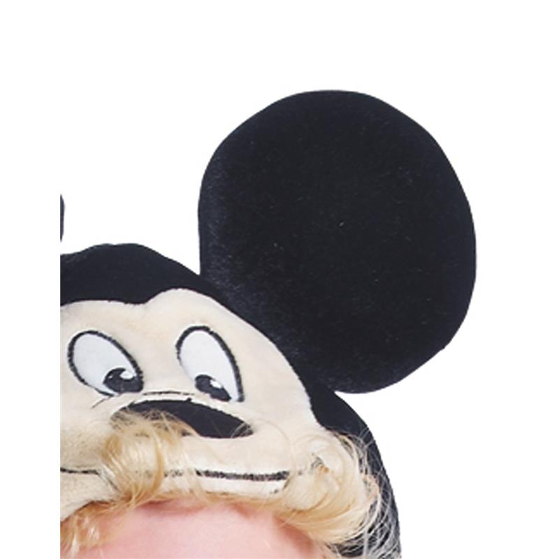 Black Mickey Mouse hat with large ears and facial features, designed for infants and toddlers.