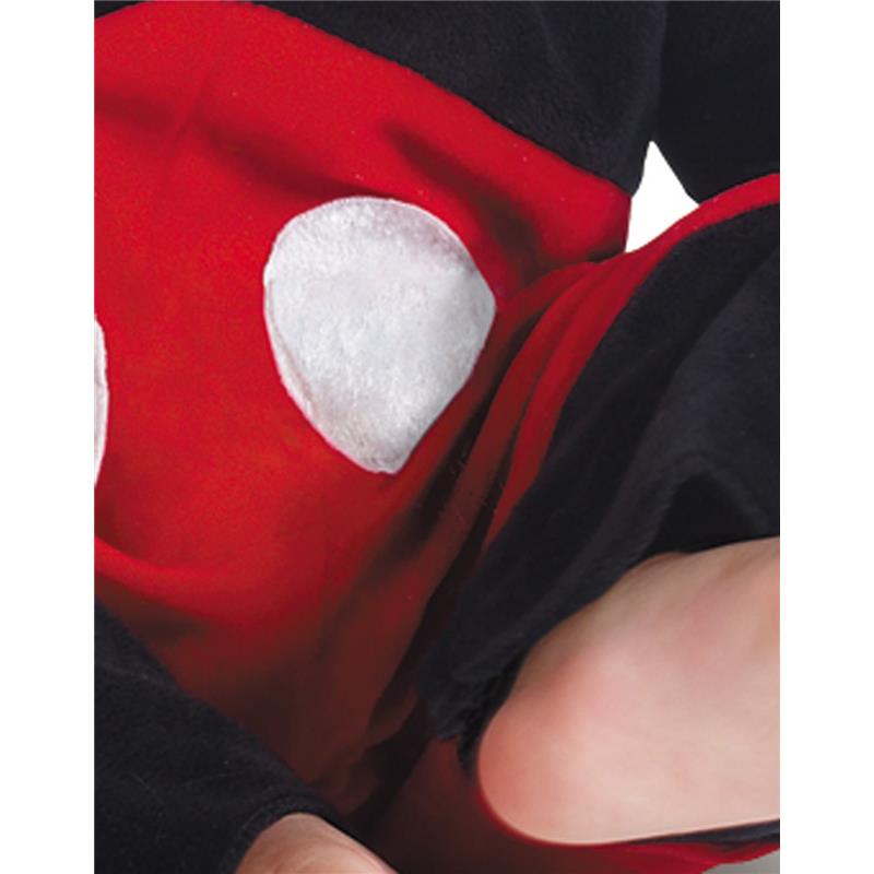 Disney Mickey-inspired infant costume featuring red and black fabric with white polka dots.