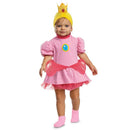 Infant Princess Peach costume featuring a pink dress with a crown headband, suitable for babies.
