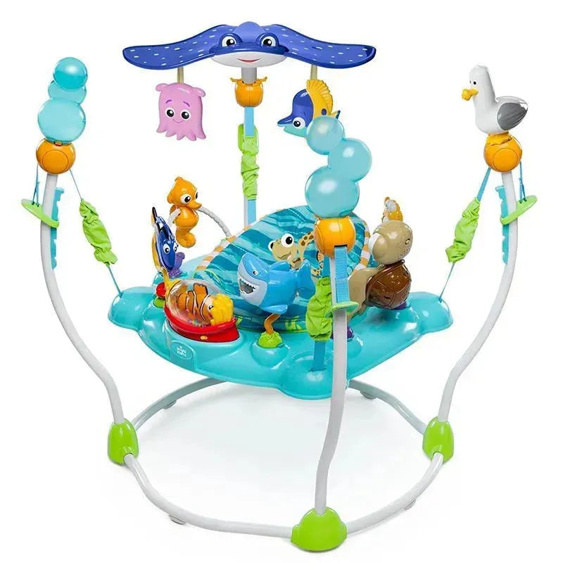 Disney Baby Finding Nemo Sea of Activities Jumper featuring colorful sea creature toys, a padded seat, and interactive elements.