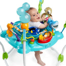 Disney Baby Finding Nemo Sea of Activities Jumper features a smiling baby interacting with colorful underwater-themed toys.
