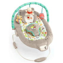 Disney Baby Winnie The Pooh Bouncer in gray with colorful Dots & Hunny Pots fabric, featuring hanging toys and a secure harness.