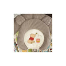 Disney Baby Winnie The Pooh Bouncer features a soft gray bear-shaped headrest and an illustration of Pooh with a bee and honey pot.