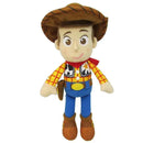 Small plush doll of Woody from Toy Story, featuring a cowboy hat, checkered shirt, blue jeans, and sheriff badge.