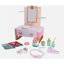 Disney Princess Deluxe Day Spa Style Set featuring a vanity with mirror, accessories, spa products, hair ties, and styling tools.
