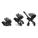 Doona X Infant Car Seat in Slate Green with Latch Base, shown in three adjustable positions.