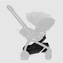Doona X Pack & Go Basket in black attached to a stroller with a canopy, showcasing the storage compartment below.