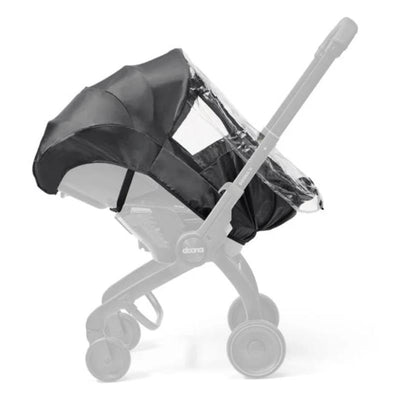 Doona X Rain Cover, a protective rain cover for the Doona stroller, featuring a black fabric design with a transparent front.