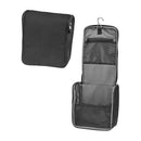 Diaper bag in Essential Black, featuring a zippered front, hanging hook, and organized interior compartments.