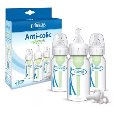 Dr. Brown 4 Oz/120 Ml Narrow Anti-Colic Options+ Baby Bottle With Happy Paci, 3Pk