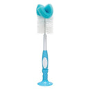 Baby bottle brush with a blue handle, a soft sponge head, and bristles, designed for cleaning baby bottles.