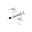 Pacidose pacifier and liquid medicine dispenser set by Dr. Brown, featuring a syringe and two transparent pacifiers.