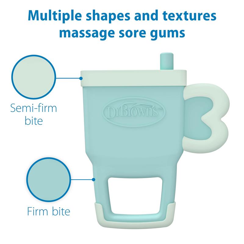Dr. Brown Ridgees Blue Tumbler Massaging Teether, designed with multi-textured surfaces for soothing gums.