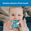 Baby biting a Dr. Brown Ridgees Roller Skate Massaging Teether, designed for reaching all parts of the mouth.