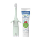 Dr. Brown’s mint elephant training toothbrush and fluoride-free strawberry toothpaste for infants and toddlers.