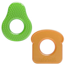 AquaCool Water-Filled Teether set in avocado and toast shapes, BPA-free, designed for infants 3 months and older.