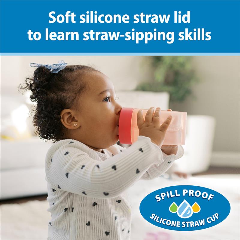 Dr. Brown's 2Pk Milestones Straw to 360 Convertible Toddler Training Cup Set with Interchangeable Silicone Straw and 360 Degree Cup Lids, Pink Cora Image 3