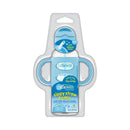 Narrow sippy spout bottle with soft silicone handles, 8 oz capacity, designed for easy grip and transition from bottle to cup.