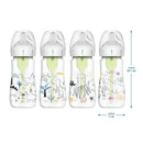 Wide-neck designer baby bottles featuring ocean-themed illustrations, including dinosaurs and sea creatures, in a 2-pack.
