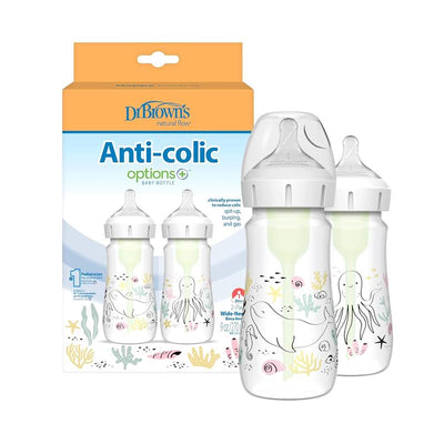 Dr. Brown's - 9Oz/270Ml Options+ Wide-Neck Designer Bottles, Ocean Designs, 2-Pack Image 1