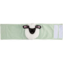 Soft green infant gripe belt featuring a cute white and black sheep design at the center.
