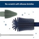 Cleaning brush set featuring no-scratch soft silicone bristles in various shapes, ideal for bottle cleaning.