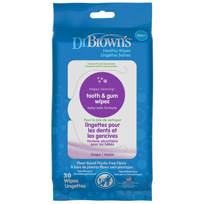 Dr. Brown - 30 Count Tooth & Gum Healthy Wipes, Fluoride-Free Oral Care For Babies, Grape Flavor Image 1