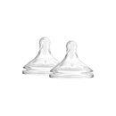 Wide-neck natural silicone nipples in a Y-cut design, sold in a 2-pack, ideal for feeding infants.