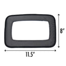 Backseat mirror designed for car safety, measuring 11.5” by 8”, with a black mesh border.