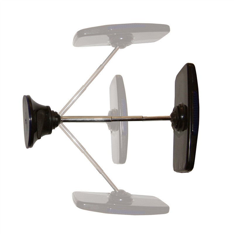 Adjustable baby view mirror with pivoting arms, designed for rear visibility while driving.