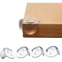 Clear, rounded corner cushions designed to protect furniture edges, displayed in a 4-pack arrangement.
