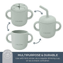 Dreambaby Drink & Snack Cup in seafoam, featuring a lid, straw, and handles for versatile use.