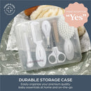Dreambaby Essential Grooming Kit features a comb, brush, nail clippers, scissors, thermometer, and storage case.