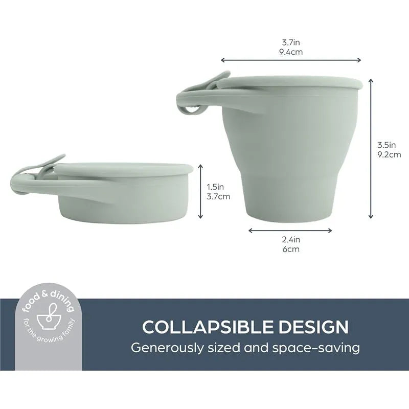 Foldable snack cup in seafoam green, featuring a collapsible design for easy storage and space-saving.