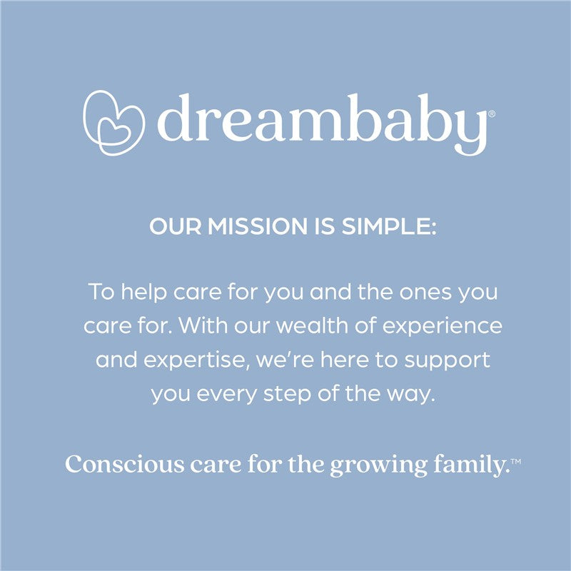 Dreambaby branding with mission statement emphasizing care for families, including support and expertise.