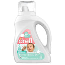 Dreft Newborn Baby Liquid Laundry Detergent bottle, 46 fl oz, labeled for 32 loads, with a smiling baby graphic and stain removal notes.