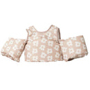 Kids float vest in neutral color with white flower pattern, designed for children weighing 25-50 lbs.