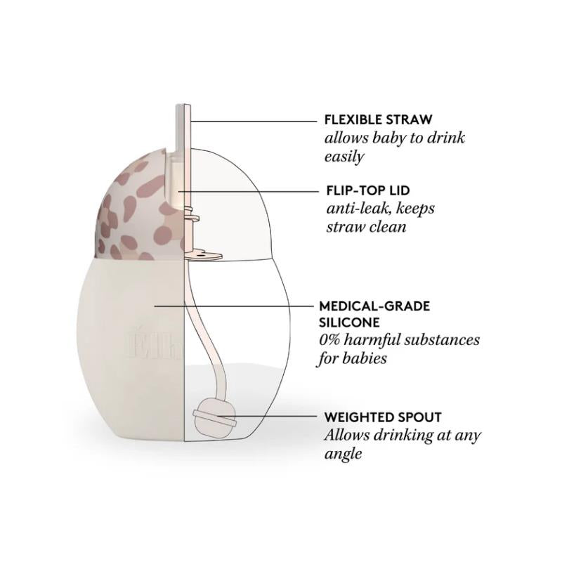 Elhee Straw Cup Coconut, Graouu features a flexible straw, flip-top lid, and medical-grade silicone, ensuring safe drinking for babies.