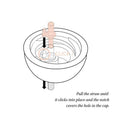 Instructions for using the Elhee Straw Cup, illustrating how to click the straw into place and secure it.