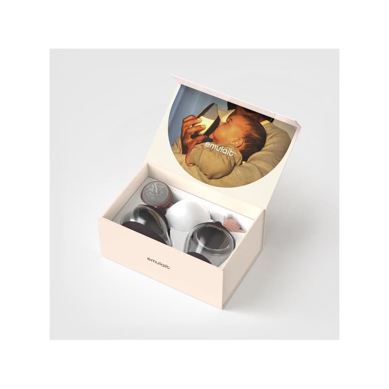 Starter kit from Emulait featuring nipple color rich and shape 5, with various components displayed in an open box.