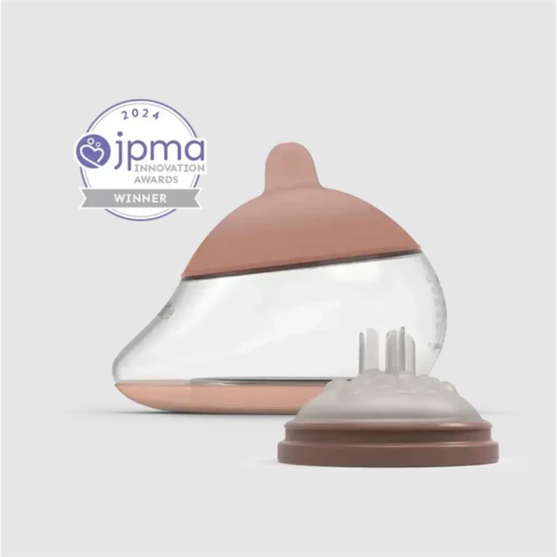 Emulait Anatomy Bottle in fair color with shape 4 nipple, featuring a transparent body and awarded 2024 JPMA Innovation Awards.