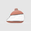 Medium color nipple bottle with a soft pink top and clear body, designed for feeding infants.