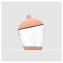 Classic bottle nipple in fair color, featuring a transparent body with measurement markings and a soft peach-colored cap.