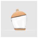 Clear baby bottle with a beige nipple, featuring measurement markings on the side for easy volume tracking.